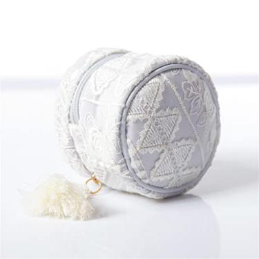 Imagem de Sorvete cor misturada renda floral bordado borla pequena mini caixa de joias bolsa de armazenamento de joias (cor: E, tamanho: cerca de 8 * 9,5 cm) (E cerca de 8 * 9,5 cm)