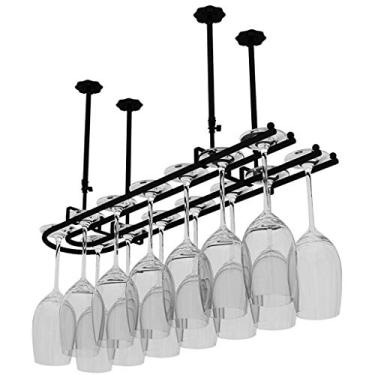 Imagem de Prateleiras de copos de vidro de ferro forjado rack de copo de vinho pendurado grande capacidade suporte de cálice de suspensão para cozinha adega bar branco 60 * 25 cm (preto 100 * 25 cm)