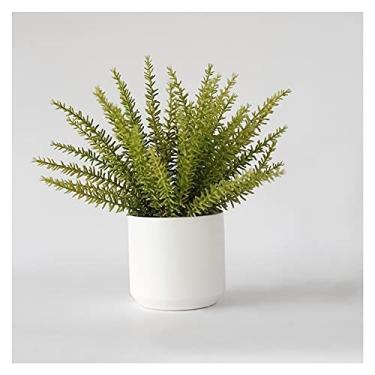 Imagem de SLGGPJBU Plantas artificiais em vasos artificiais, plantas artificiais de samambaia, arbustos e bacia de cerâmica branca para casa, escritório, jardim, decoração interna, vasos artificiais