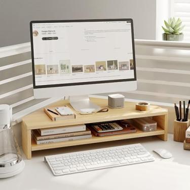 Imagem de Suporte para monitor de canto com corte de madeira triangular para computador, elevador de monitor de canto de mesa com teclado e mouse de armazenamento, suporte de tela organizador de espaço de