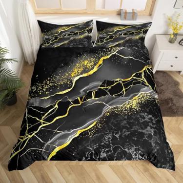 Imagem de Erosebridal Capa de edredom de mármore, tamanho duplo, dourado, para crianças, meninas, meninos, abstrato, marmorizado, galáxia, rachaduras, capa de edredom preto, cinza, quente, roupa de cama macia