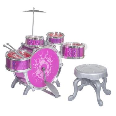 Imagem de Bateria Infantil Grande Musical com Banco Banqueta e 5 tambores Bhstor