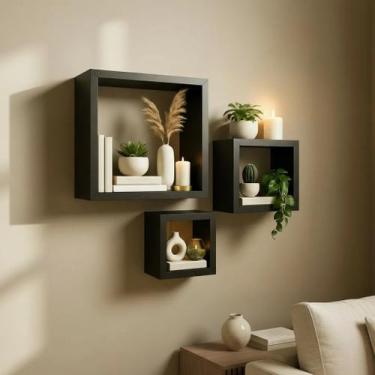 Imagem de Kit 03 Nichos MDF Preto Sala Quarto Decoração Banheiro Cozinha Casa - 