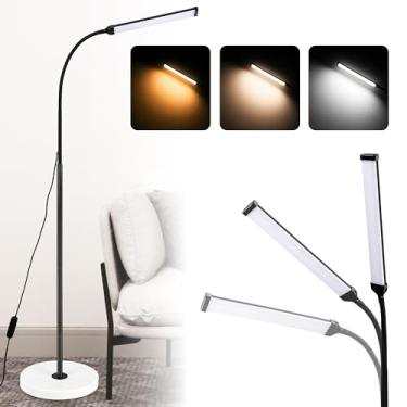 Imagem de LLARGUEST Luminária de chão, luz de leitura de LED alta para sala de estar, quarto, escritório. Lâmpada de chão moderna com pescoço de ganso preto regulável para cuidados com os olhos