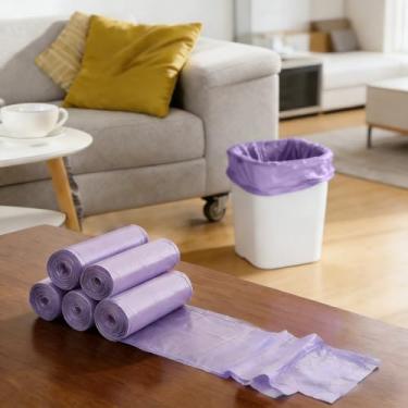 Imagem de Saco de lixo com cordão, 100 peças, pequenos sacos de lixo à prova de vazamento, pequenos sacos de lixo sem perfume, minicestro de lixo de 15 litros para escritório, quarto, banheiro, roxo escuro