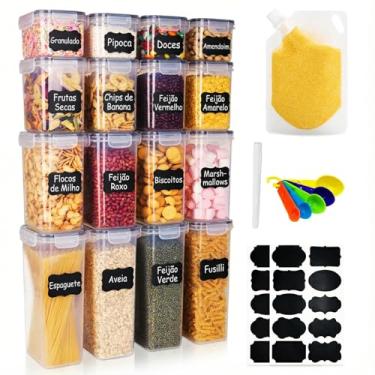 Imagem de Kit 18 Potes Herméticos para Alimentos, Livre de BPA, Empilháveis, Saco a Vácuo, Organizadores de Mantimentos para Despensa e Cozinha (kit 16+2)