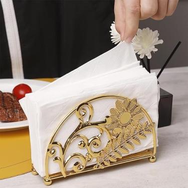 Imagem de Suporte de guardanapo meio redondo de ferro de inspiração vintage para mesa, porta-lenços com design de recorte decorativo, dispensador de guardanapo, perfeito para cozinha e sala de jantar