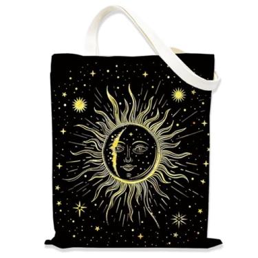 Imagem de Sacola estética Golden Sun Moon para mulheres e meninas, bolsas de tecido com alças, sacola temática de fantasia, sacolas fofas para mulheres, bolsa de compras reutilizável para viagens, compras