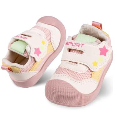 Imagem de Sapatos de primeira caminhada para bebês de 1 a 4 anos para crianças de 1 a 4 anos, sola macia, antiderrapante, malha de algodão, respirável, leve, material TPR sem cadarço, tênis para uso ao ar livre