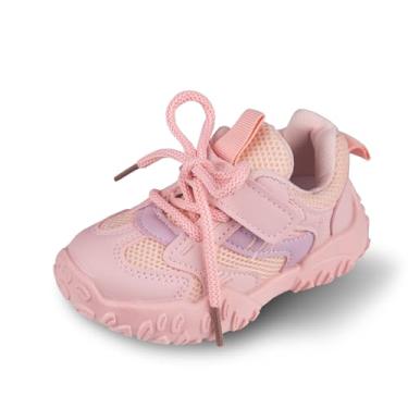 Imagem de Tênis para bebês meninas meninos branco caminhada descalço 18-24 meses tamanho 5 bico largo verão sola macia flexível dinossauro torcida tênis respirável futebol ao ar livre borracha tênis, M - rosa