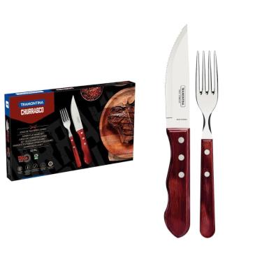 Imagem de Jogo de Talheres para Churrasco Jumbo Tramontina Vermelho Polywood 12 Peças