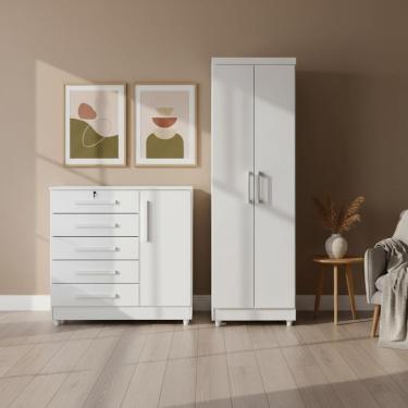 Imagem de Kit Cômoda 5 Gavetas Com Armário Multiuso Design Moderno