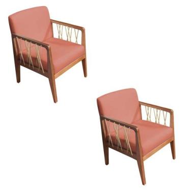 Imagem de Kit 02 Poltronas Barcelona Suede Coral Com Corda Náutica Champagne Bas