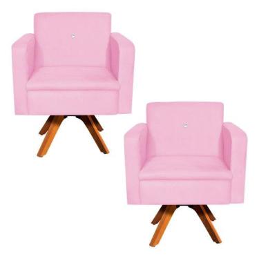 Imagem de Kit 02 Poltronas Giratória Emília Suede com Strass Base Madeira MM30 D