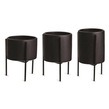 Imagem de Kit 03 Cachepot Preto com Suporte Metálico - D'Rossi - DRossi