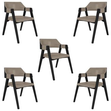 Imagem de Kit 5 Cadeiras Sala de Jantar e Jogos Carteados Madeira Maciça Poker PU Nude/Preto G42 - Gran Belo
