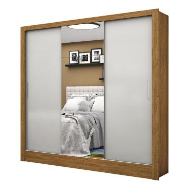 Imagem de Guarda Roupa Roupeiro Santiago Plus 3 Portas De Correr Com Espelho Central 3 Gavetas Carioca Cinamomo Off White
