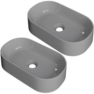 Imagem de Kit 02 Cubas De Apoio Oval Lavabo Laila C01 O42w Cinza - Lyam