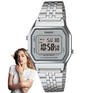 Imagem de Relógio de Pulso Casio Feminino Vintage Quadrado Pequeno Pulseira Aço 