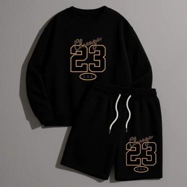 Imagem de Conjunto Kit Masculino Moletom Careca Sem Capuz e Short Tectel Chicago