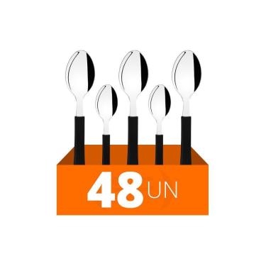 Imagem de Conjunto Chá E Sobremesa Leme 48 Peças Lâminas Aço Inox Cabo Preto Pbag - Tramontina