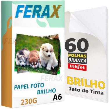 Imagem de 60 Folhas Papel Fotográfico Glossy 230g 10x15 Padrão - Ferax, Branco