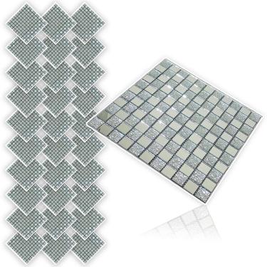 Imagem de Pastilha De Vidro Adesiva Kit 30 Uni Parede Cozinha Banheiro Sala Decorativa Facil Aplicacao Moderna Requintado Reforma