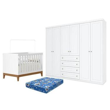 Imagem de Berço Americano Flip Branco Acetinado Reller e Guarda Roupa Casal Amer