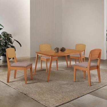 Imagem de Mesa De Jantar Copper 120cm Tampo Mdf Laminado 4 Cadeiras Linho Capuccino/naturale/naturale