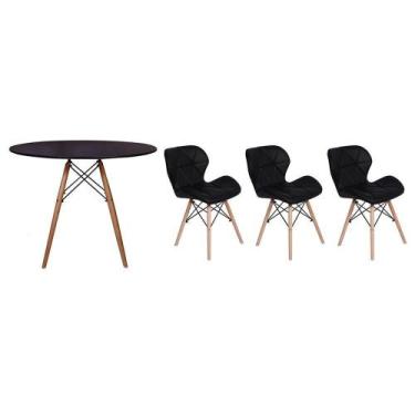 Imagem de Kit Mesa Jantar Eiffel 90cm Preta 03 Cadeiras Slim Preta - MAGAZINE DE
