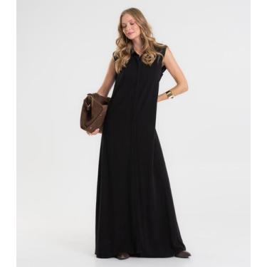Imagem de Vestido Longo Feminino em Tecido Linho Dianna Preto, G, Preto