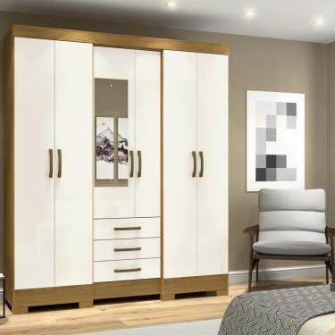 Imagem de Guarda Roupa Casal com Espelho 6 Portas 3 Gavetas com Pés B23 Briz - Nature/Off White