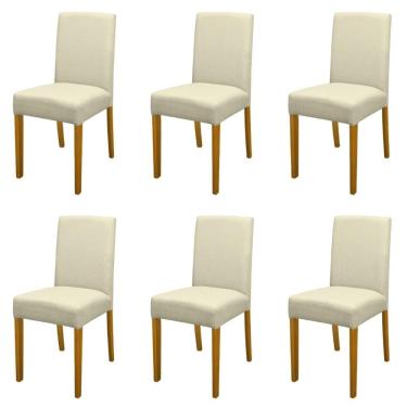 Imagem de Kit 6 Cadeiras De Jantar Estofadas Madeira Maciça Multimóveis Cr15023 Madeirado-Bege