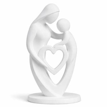 Imagem de Escultura Estátua Moderna Amor de Mãe Dia das Mães Filho Cor:Branco - 