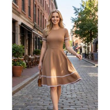 Imagem de Vestido Midi Rodado Godê Evangélico Social Branco Festas Oferta Barato