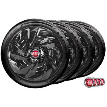 Imagem de Jogo 4 Calota Aro 13 Nitro Preta Fiat Strada Argo Mobi - Elitte