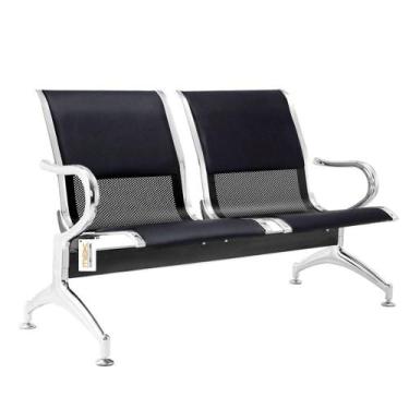 Imagem de Cadeira Longarina Preta Com Estofado Preto 2 Lugares - Mak Decor