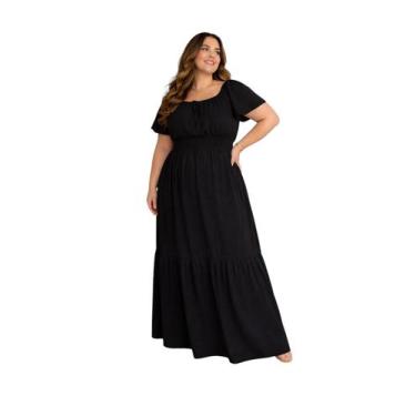 Imagem de Vestido plus size longo ciganinha manga curta viscolinho - LAJMA STORE