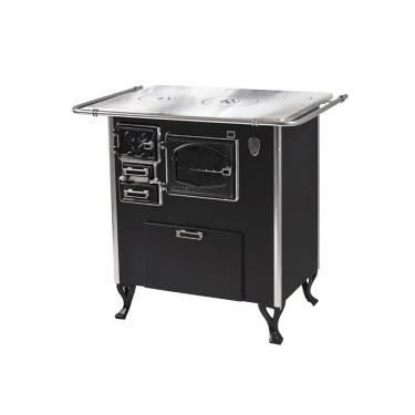 Imagem de Fogão a Lenha Fornos Pinhal Alumínio N1 Chapa Pintada Preto com Forno Duplo e Saída de Chaminé Lateral Direita