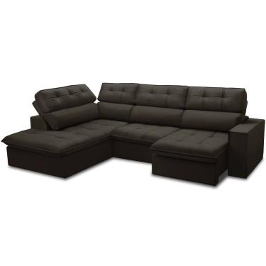 Imagem de Sofá 4 Lugares Retrátil Reclinável Chaise Esquerdo 288cm Solin F04 Veludo Marrom Escuro - Lyam Decor