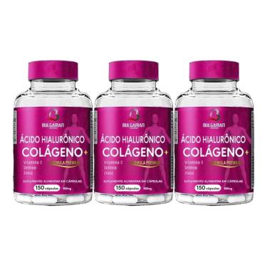 Imagem de 3 POTES DE COLÁGENO HIDROLISADO + ÁCIDO HIALURÕNICO COM VIT C + SELÊNIO + ZINCO 150 CÁPS 500MG-Unissex