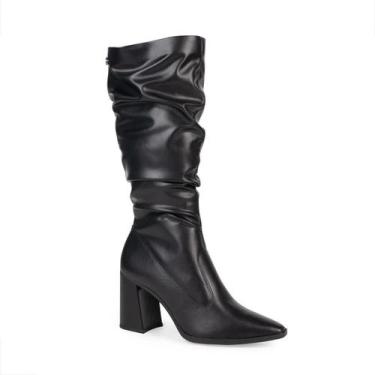 Imagem de Bota Feminina Dakota Cano Sanfonado Bico Fino Salto Bloco, 37, Preto