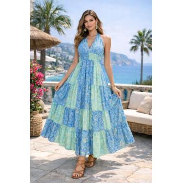 Imagem de Vestido Indiano Longo Boho Chic Fluido de Luz Cor:Estampa3Tamanho:Unic