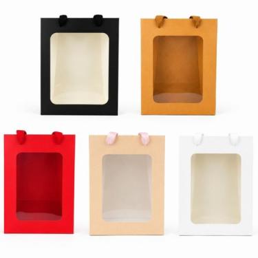 Imagem de Kit 15 Sacola Presente com Visor Transparente Kraft, Preta e Branca Em