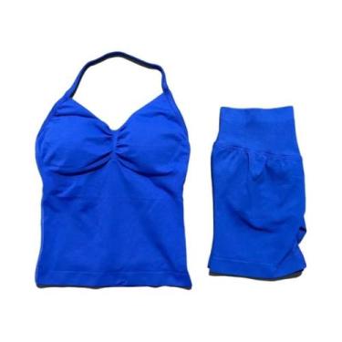 Imagem de Conjunto De Fitness Para Mulheres Com Top Halter Sem Costas E Shorts D