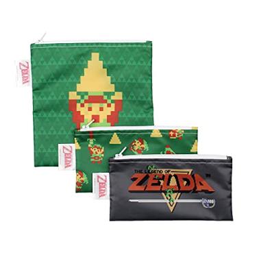 Imagem de Bumkins Nintendo, sacos reutilizáveis para sanduíches e lanches, para almoço escolar infantil e porção de adultos, tecido lavável, bolsa de zíper de pano impermeável, bolsa de viagem, armazenamento seguro para alimentos, pacote com 3 peças Legend of Zelda