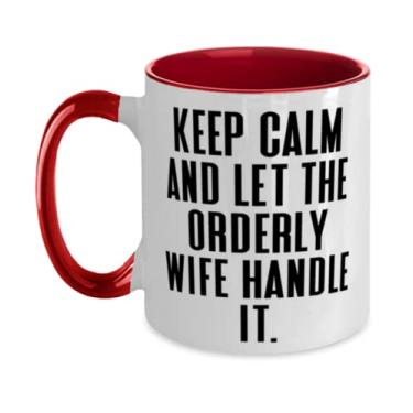 Imagem de Keep Calm and Let the Orderly Wife Handle It. Caneca de dois tons 325 ml, copo para esposa, presentes sarcásticos para esposa