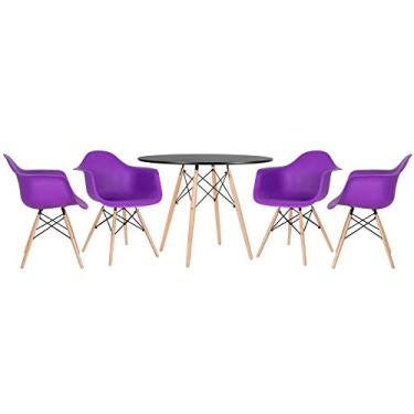 Imagem de Loft7, Kit Mesa Eames 100 cm preto + 4 cadeiras Eames DAW roxo
