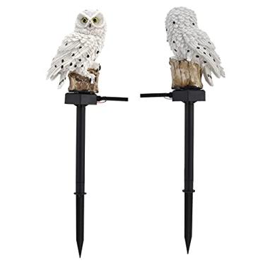 Imagem de Luz solar de gramado Garosa, forma de coruja, luzes solares de jardim de gramado decoração ao ar livre, IP44 à prova d'água, lâmpada LED com estaca para gramado de jardim, arte de quintal, caminho, decorações de pátio (branco), luz solar
