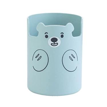 Imagem de Caixa de armazenamento de cosméticos, suporte de pincéis de maquiagem, caixa de armazenamento de desenhos animados, suporte de telefone, suporte de caneta de urso organizador
